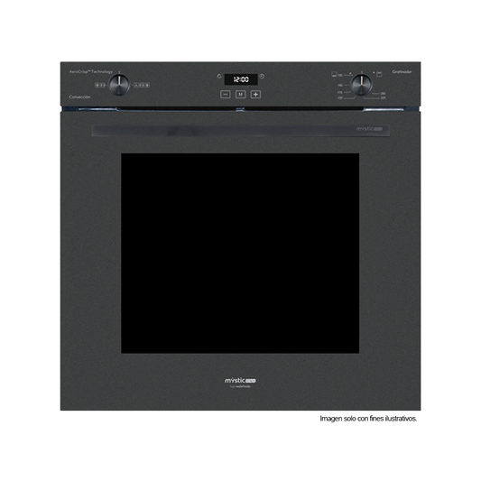 Horno empotrable a gas 76cm modelo MI-AHOG76 capacidad 110 litros, tecnología AeroCrisp, temporizador, puerta coolTouch de triple vidrio. MYSTIC