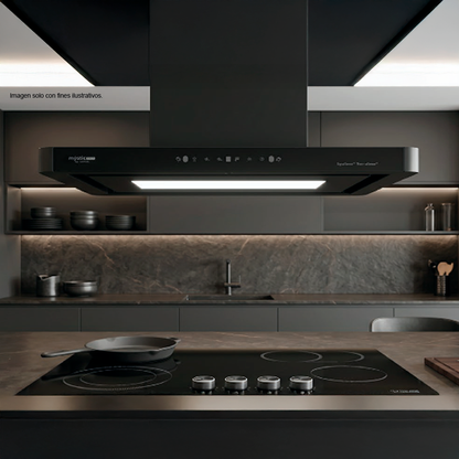 Extractor de grasa Isla campana touch 90cm MI-LCMI90B, serie Italy Luce, color acero inoxidable negro mate. MYSTIC.