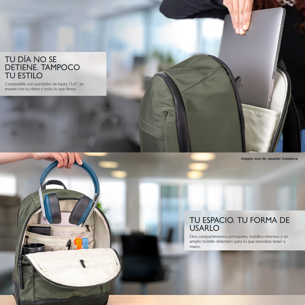 Mochila para laptop de 15.6" modelo KNB-756 Klip, color verde negro.
