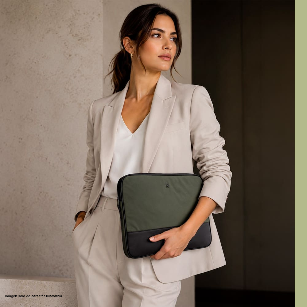 Funda para laptop de 14" modelo KNS-750, color verde negro.