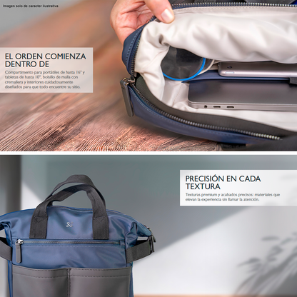Mochila para Laptop 16" modelo ARUM KNB-721, color gris azul.
