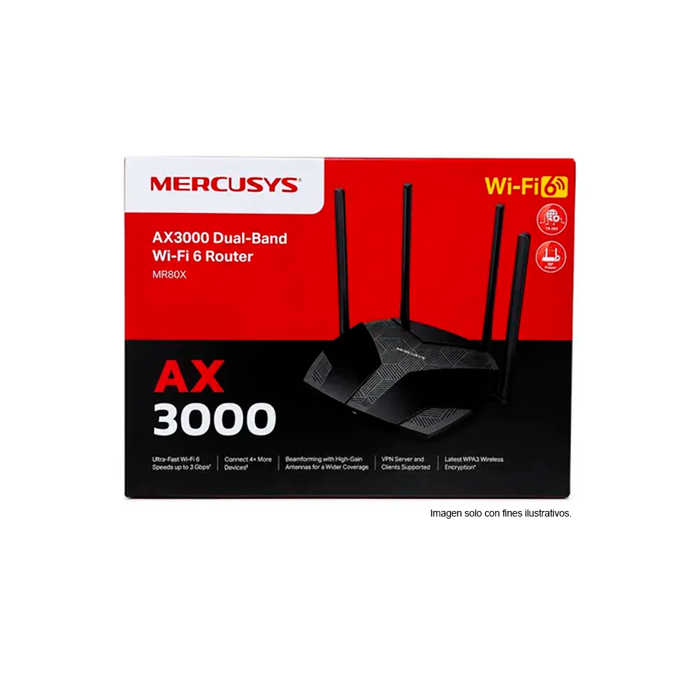 Router WiFi 6 modelo MERCUSYS MR80X, Gigabit Doble Banda AX3000 4 antenas