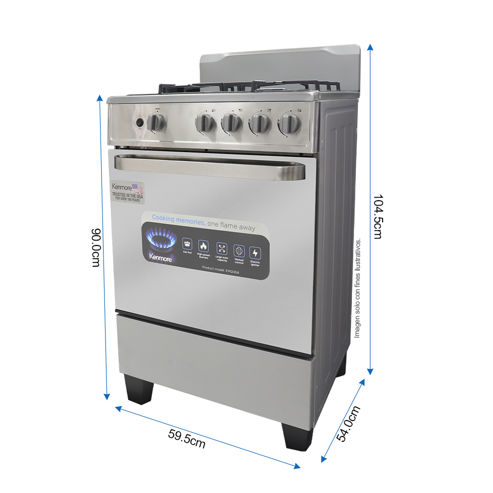 Estufa a gas 24" modelo EMI24S4, 4 quemadores, encendido eléctrico  KENMORE