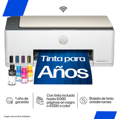 Combo de Impresora HP Smart Tank 583 AIO Wireles+ vaso térmico Cubitt y resma de papel Elite (500 hojas)