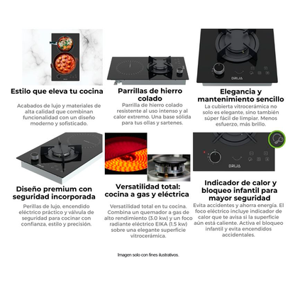 Estufa Dual de Vitroceramica 29cm, modelo Cisilia Touch 30 DRIJA.