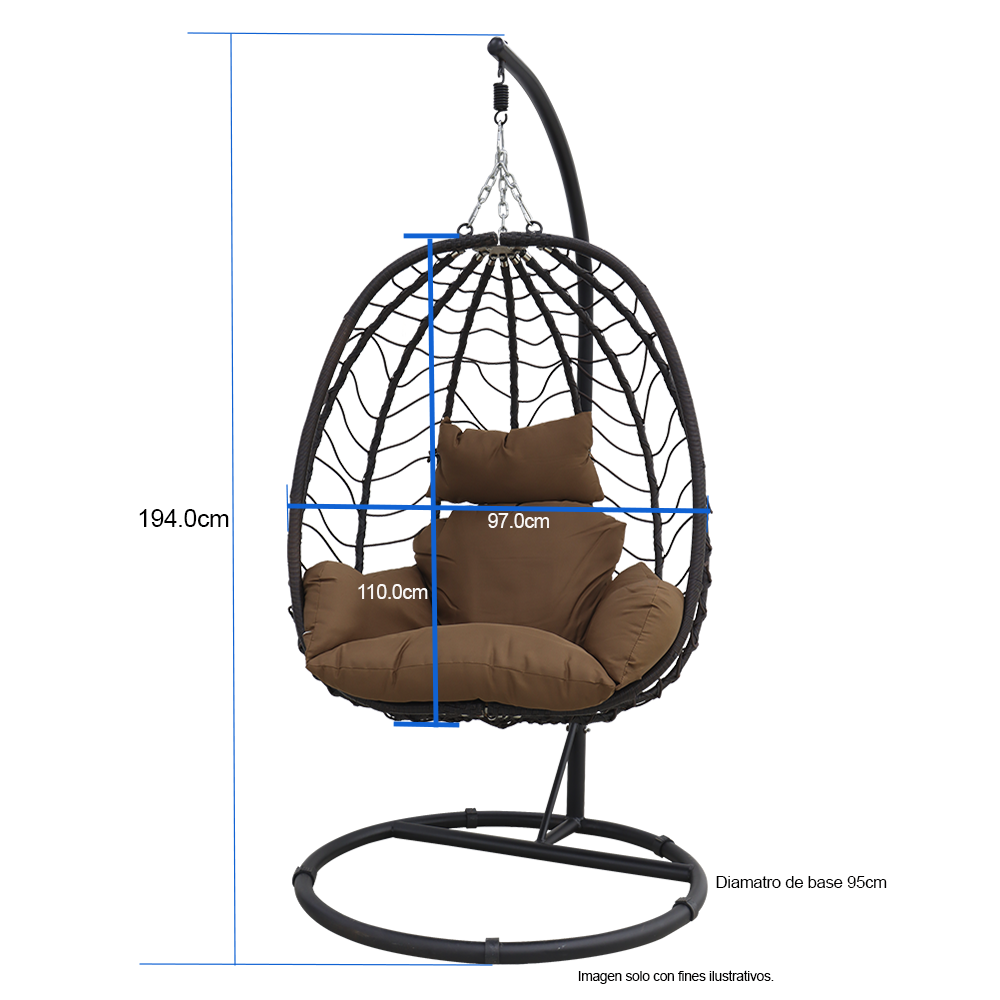 Silla colgante modelo 854-ARCHICHCH, color chocolate, estructura de metal.