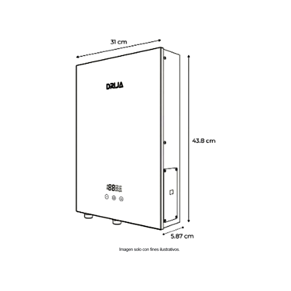 Calentador de agua eléctrico CLTE18KW-C 24 litros/ min. DRIJA color espejo negro, panel de control digital, tarjeta electrónica inverter.