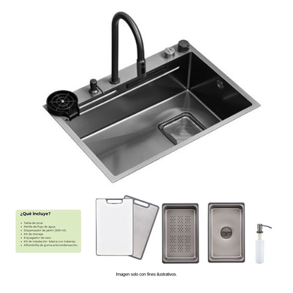 Fregador de lujo 75cm modelo Cirella 75, acero inoxidable satinado 304, grifería de lujo monomando. DRIJA