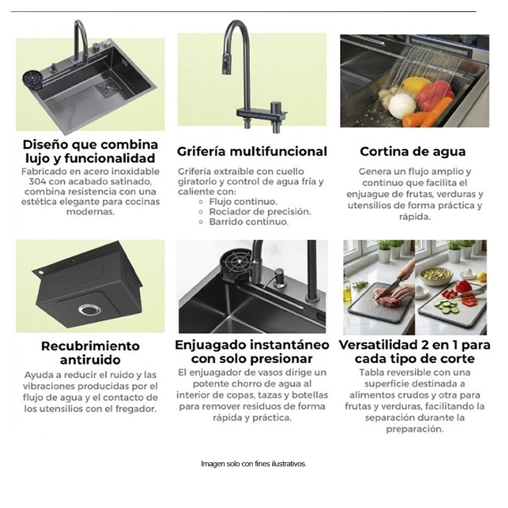 Fregador de lujo 75cm modelo Cirella 75, acero inoxidable satinado 304, grifería de lujo monomando. DRIJA