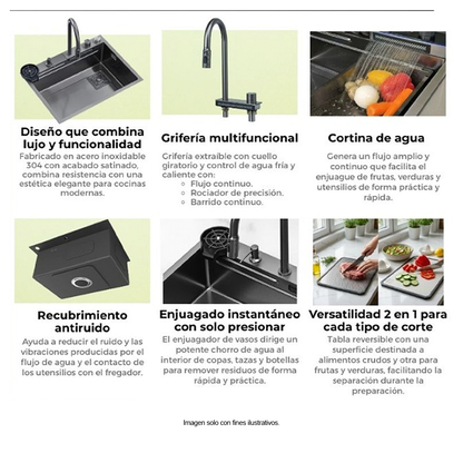 Fregador de lujo 75cm modelo Cirella 75, acero inoxidable satinado 304, grifería de lujo monomando. DRIJA