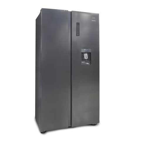 Mystic Refrigeradora Sbs 19Pc RF-NVSB-570LDS Black Ss Dispensador de Agua Luces LED Bandejas de Vidrio Templado