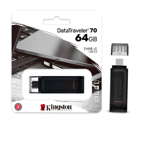 Kingston Dt70/64GB Memoria USB 64GB Negra Tipo-C