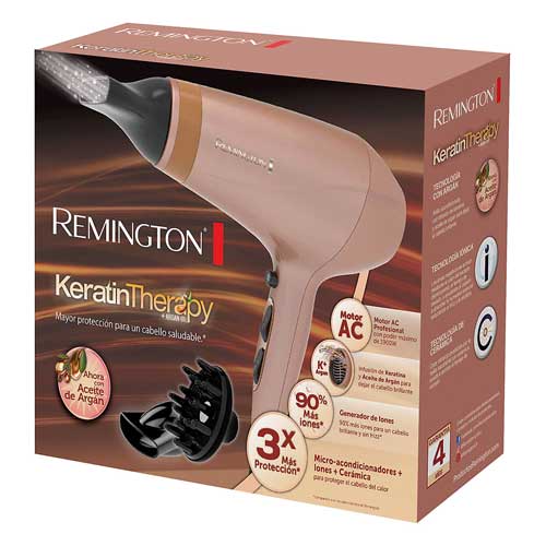 Remington Blower AC8820 Keratin Therapy Cobre A Justes de Temperatura 2 Velocidades Boton de Aire Frio Filtro de Aire Removible Concentrador de Calor Difusor Motor Ac Anillo Acondicionado Con Iones D