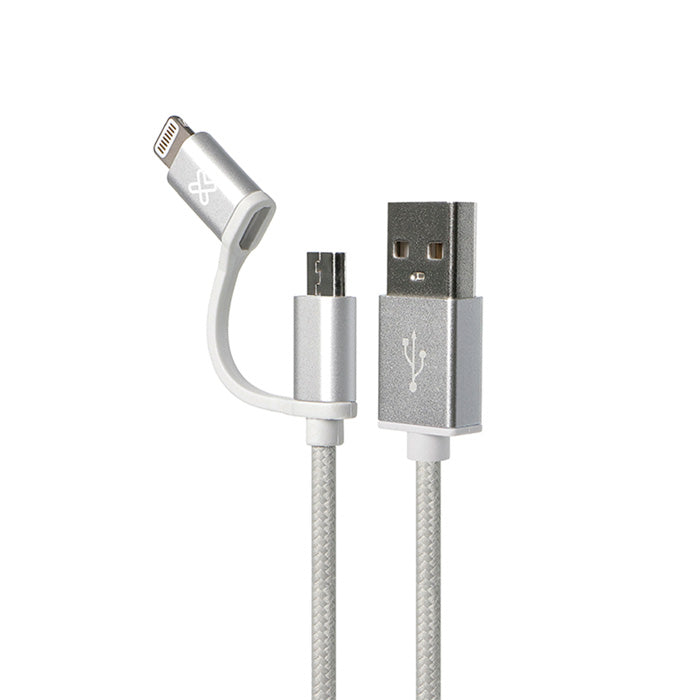 Klip KAC-210SV Cable 2 En 1 Lightning y Micro USB 1M Silver