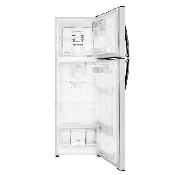 Refrigeradora Mabe top mount 11pc RMA300FZMRX0 acero inoxidable dispensador de agua luz led bandejas de cristal templado control ajustable de temperatura perilla
