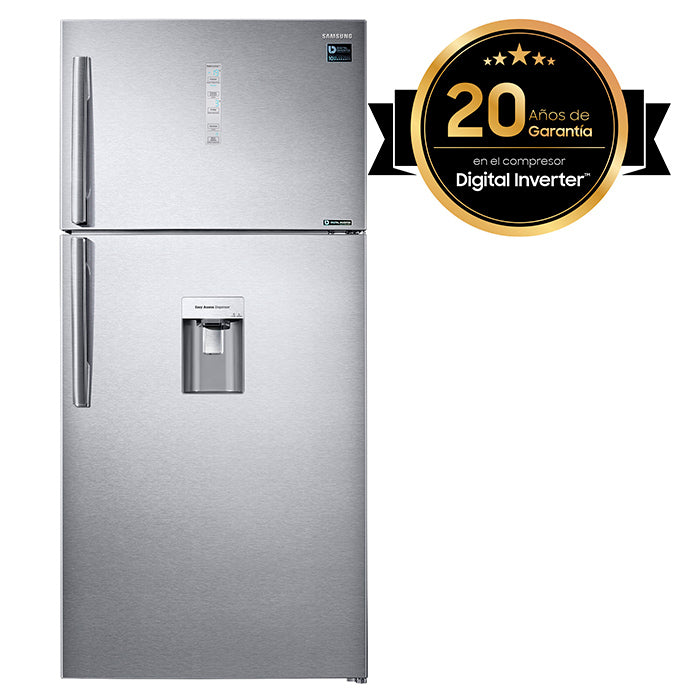 Refrigeradora Samsung 21 pc  top mount  RT62K7110SL/AP  silver  twin cooling dispensador de agua display en la puerta